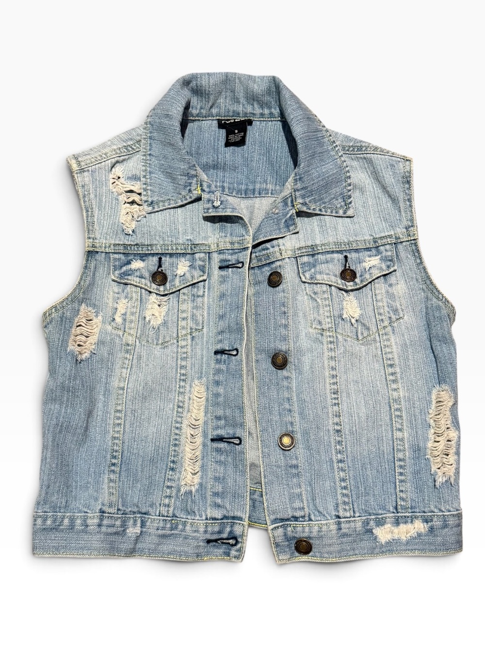 Rue21 Y2K Light Blue Distressed Denim Vest - Picture 1 of 5